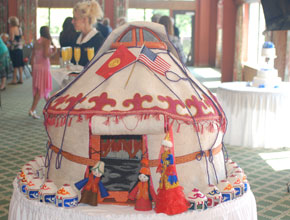 A scale-model yurt built for the wedding.