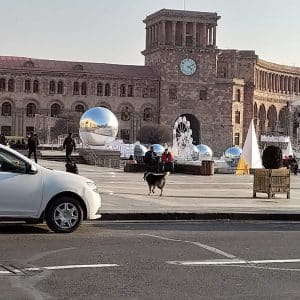 The city center during New Year's Day, which is usually much more crowded any other day of the year, regardless of the season