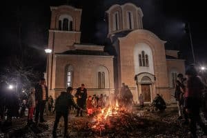 Christmas bonfire Belgrade Serbia church