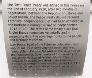 Treaty of Tartu Plaque, on the Treaty of Tartu building.