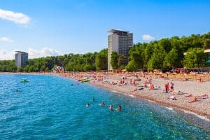 The city beach in Pitsunda, Abkhazia.