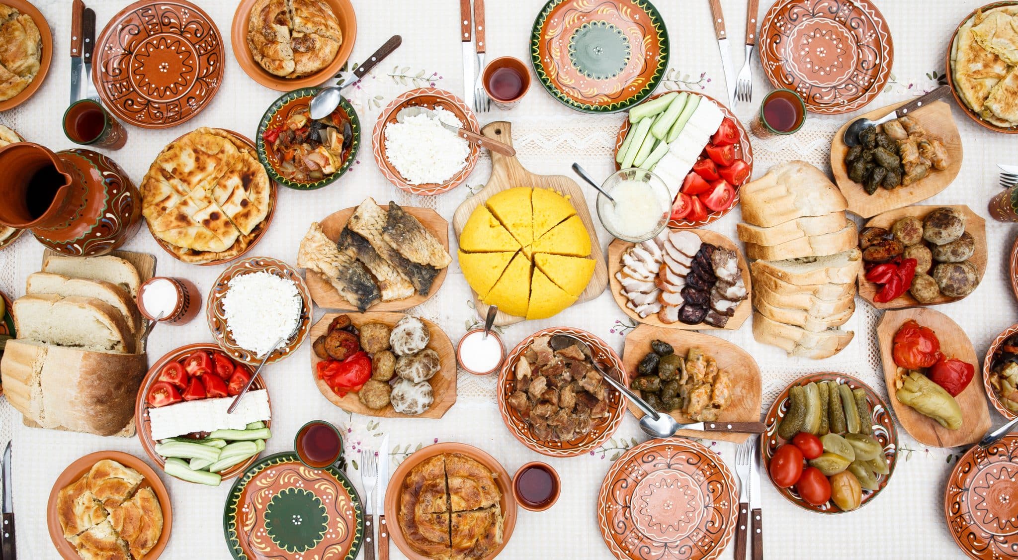 Table full of homemade moldovan food view from above