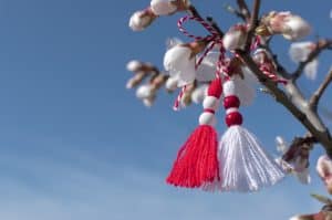 Red and white martisor in Moldova.