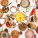 Table full of homemade moldovan food view from above